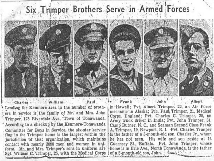 Newspaper clipping: "Six Trimper Brothers Serve in Armed Forces" 